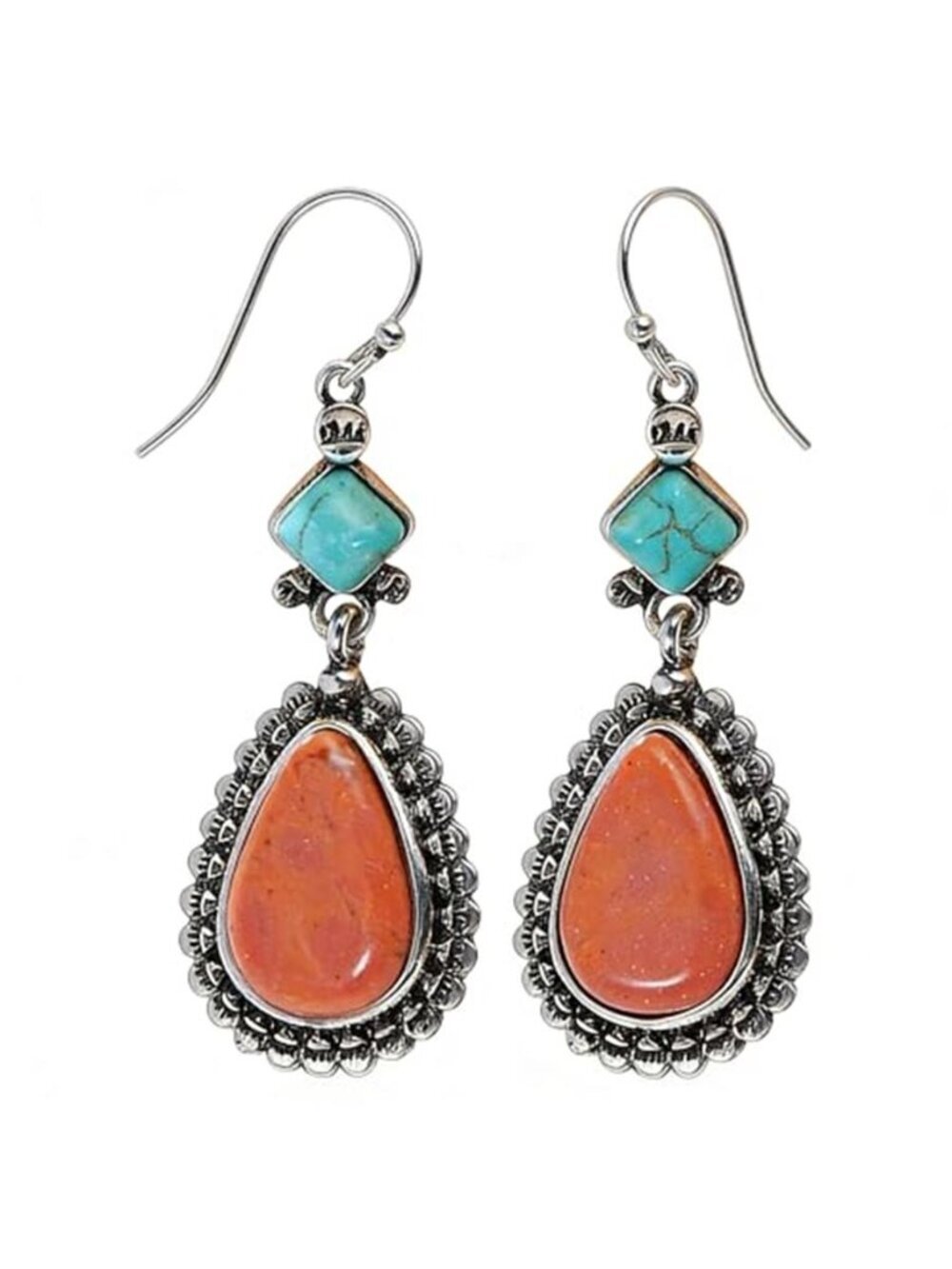 Boho Turquoise Orange Teardrop Earrings